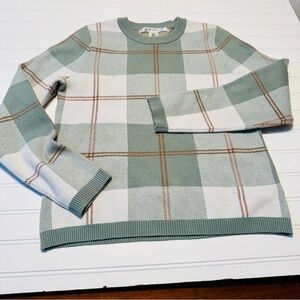 Max Studio Green and Cream Plaid Window Pane Sweater